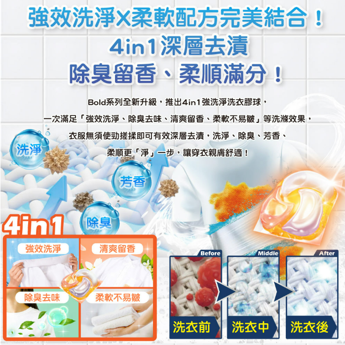 Bold - 4合1強效洗淨防皺防泛黃除臭柔順洗衣球 11粒 (橙色) - 清新柑橘和馬鞭草【平行進口】