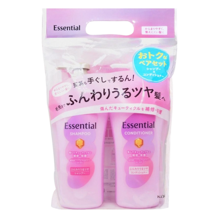 花王 - Essential 豐盈順滑智慧型洗髮套裝 (粉色) 洗髮水 450ml + 護髮素 450ml 【平行進口】**包裝可能有所不同**