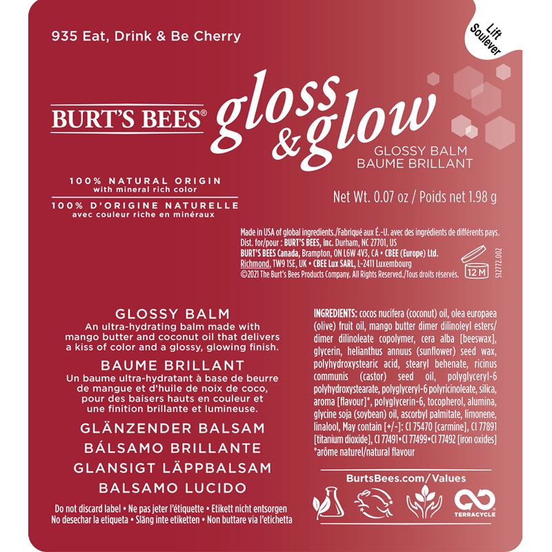 Burt's Bees 透亮润唇膏- 亲和樱桃Eat, Drink, and Be Cherry 1.98g
